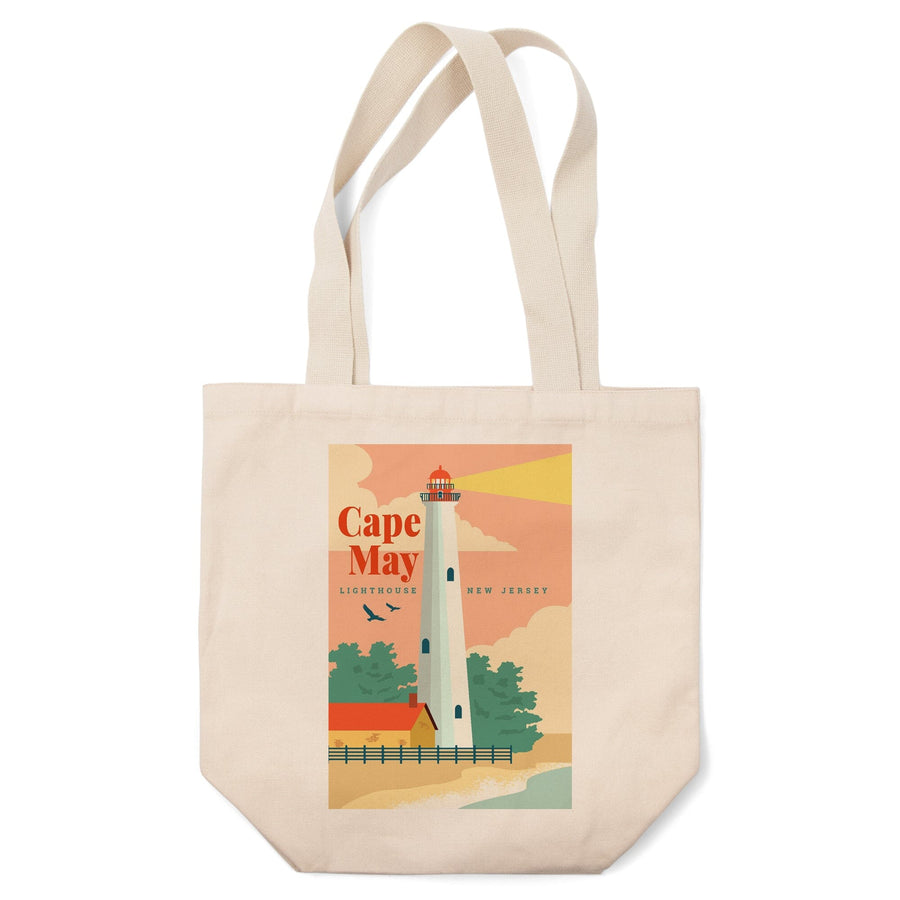 Cape May, New Jersey, Lighthouse Scene, Vector, Tote Bag Totes Lantern Press 