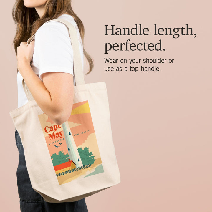 Cape May, New Jersey, Lighthouse Scene, Vector, Tote Bag Totes Lantern Press 