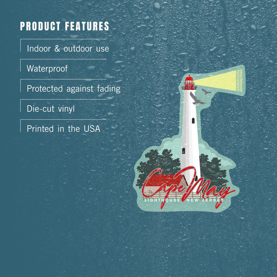 Cape May, New Jersey, Lighthouse, Vector Style, Contour, Lantern Press Artwork, Vinyl Sticker Sticker Lantern Press 