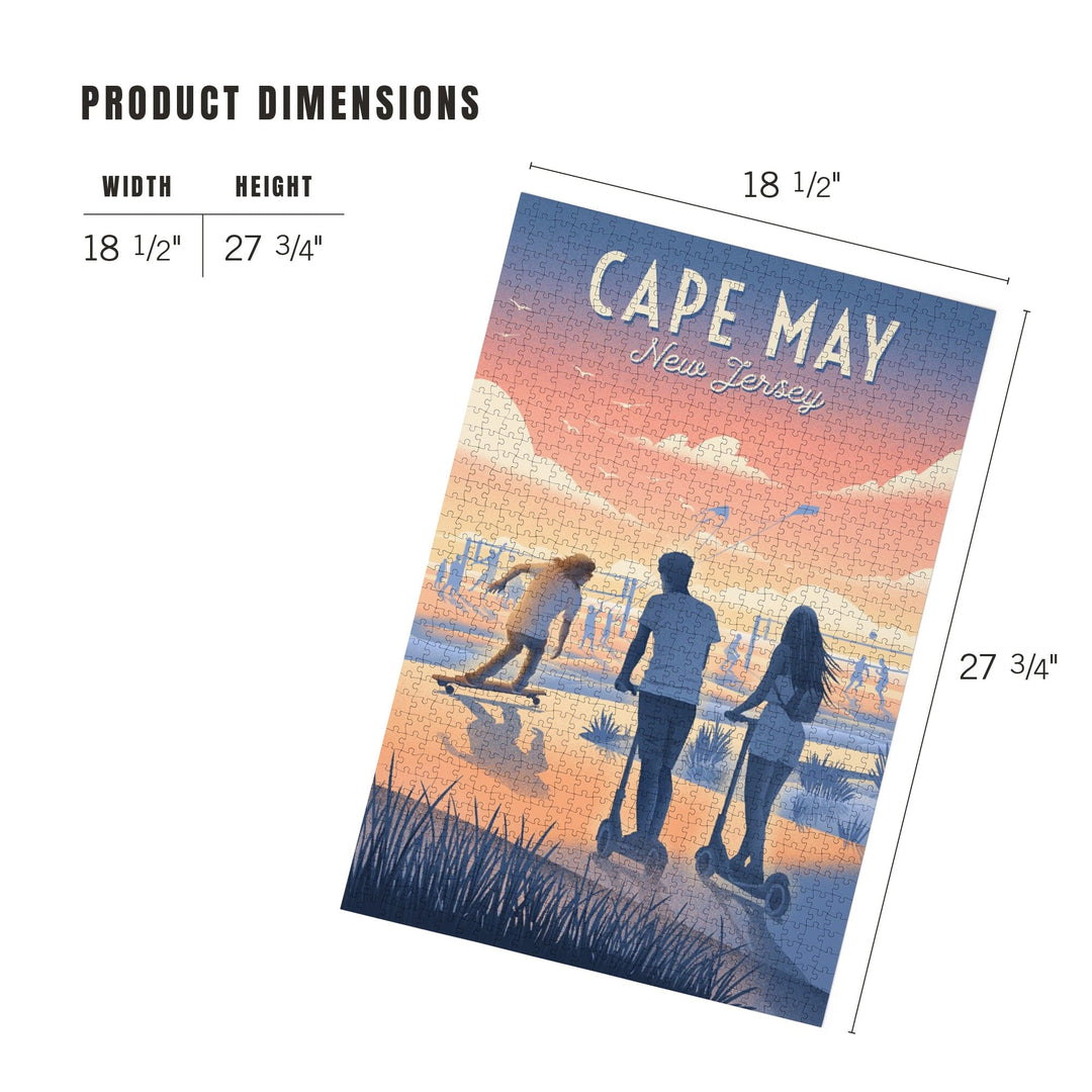 Cape May, New Jersey, Lithograph, Enjoy the Ride, Longboards and Scooters, Jigsaw Puzzle - Lantern Press