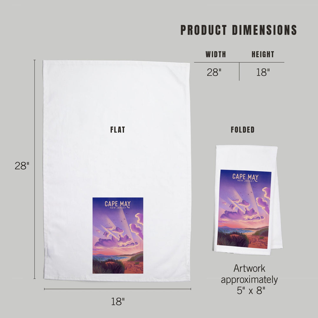 Cape May, New Jersey, Lithograph, New Shows Nightly, Beach Sunset, Organic Cotton Kitchen Tea Towels Kitchen Lantern Press 