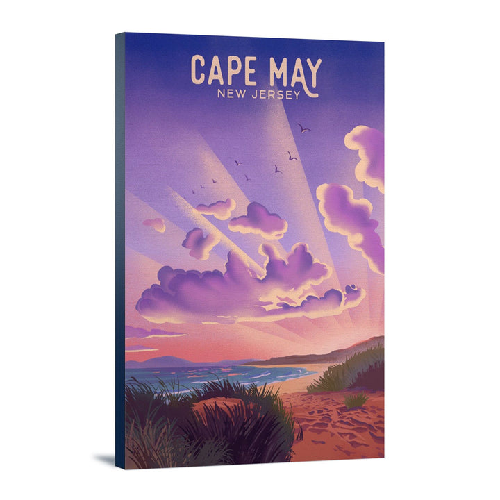 Cape May, New Jersey, Lithograph, New Shows Nightly, Beach Sunset, Stretched Canvas Canvas Lantern Press 