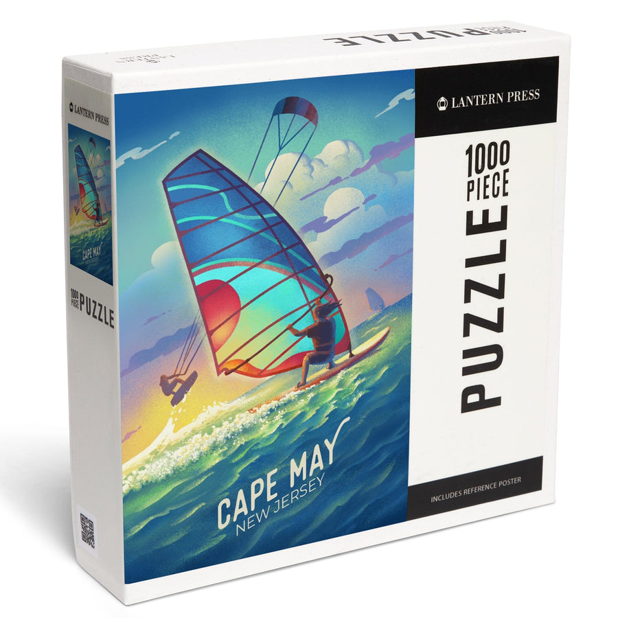 Cape May, New Jersey, Lithograph, Wind Rider, Windsurfing and Kitesurfing, Jigsaw Puzzle Puzzle Lantern Press 