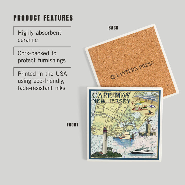 Cape May, New Jersey, Nautical Chart, Coasters Coasters Lantern Press 