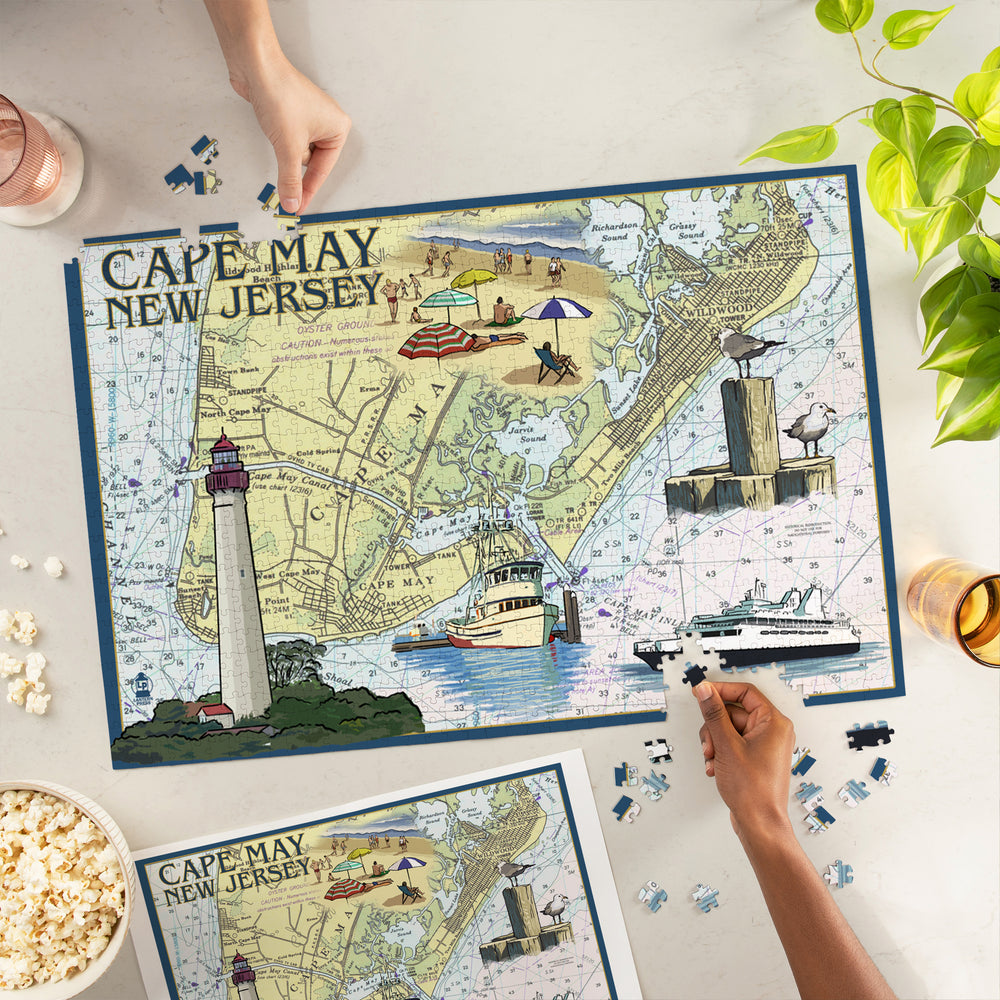 Cape May, New Jersey, Nautical Chart, Jigsaw Puzzle Puzzle Lantern Press 
