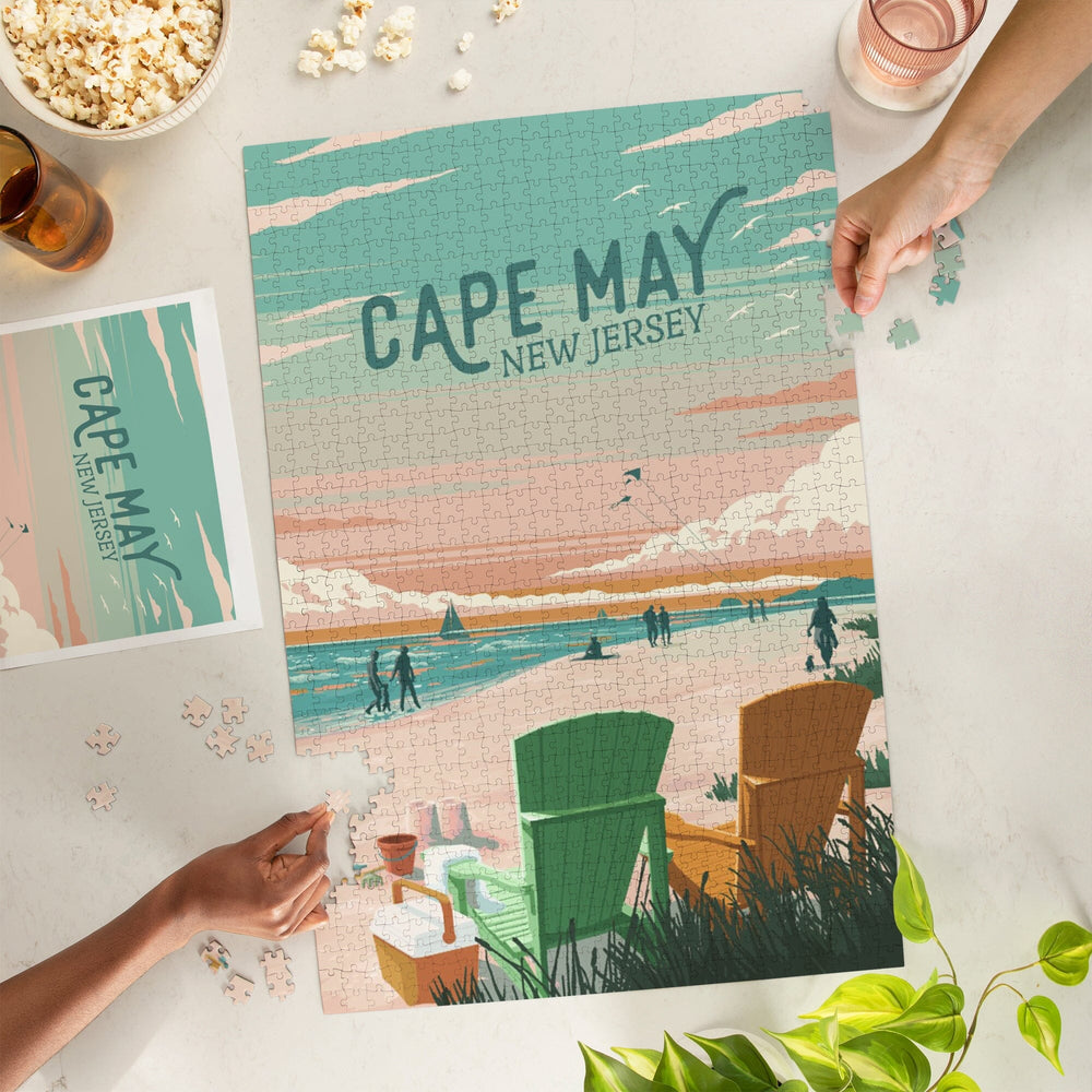 Cape May, New Jersey, Painterly, Bottle This Moment, Beach Chairs, Jigsaw Puzzle - Lantern Press