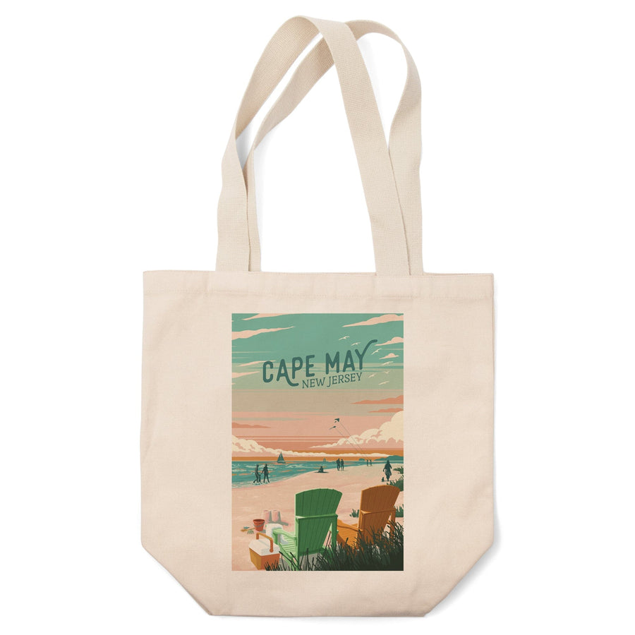 Cape May, New Jersey, Painterly, Bottle This Moment, Beach Chairs, Tote Bag Totes Lantern Press 