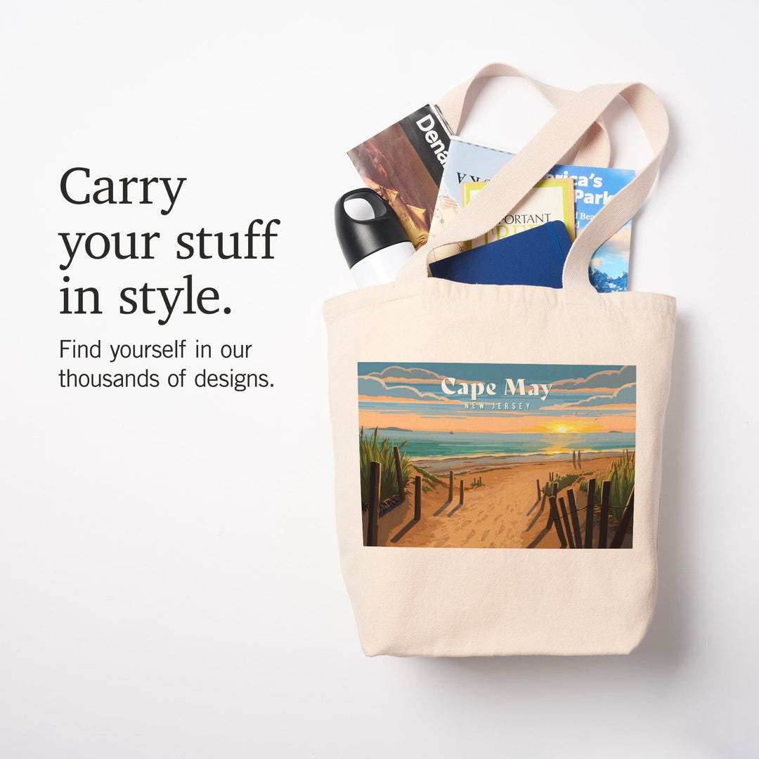 Cape May, New Jersey, Painterly, Sand Soul Sun, Beach Path, Tote Bag Totes Lantern Press 