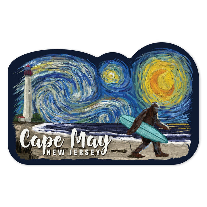 Cape May, New Jersey, Starry Night, Bigfoot on the Beach, Contour, Vinyl Sticker - Lantern Press