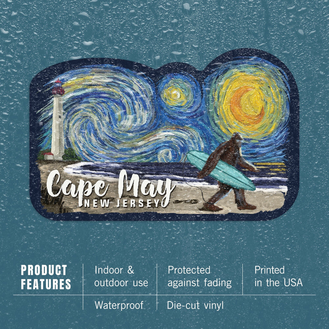 Cape May, New Jersey, Starry Night, Bigfoot on the Beach, Contour, Vinyl Sticker - Lantern Press