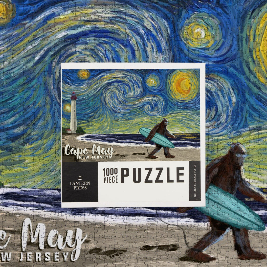 Cape May, New Jersey, Starry Night, Bigfoot on the Beach, Jigsaw Puzzle Puzzle Lantern Press 