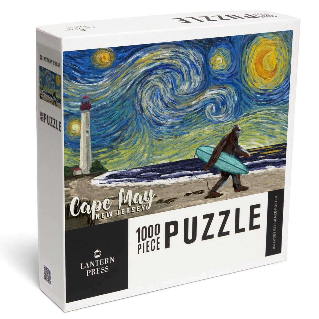 Cape May, New Jersey, Starry Night, Bigfoot on the Beach, Jigsaw Puzzle Puzzle Lantern Press 