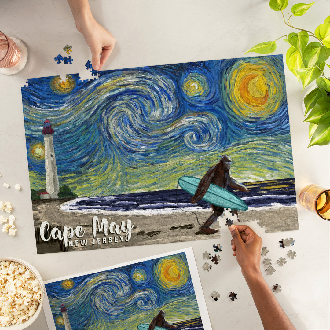 Cape May, New Jersey, Starry Night, Bigfoot on the Beach, Jigsaw Puzzle Puzzle Lantern Press 