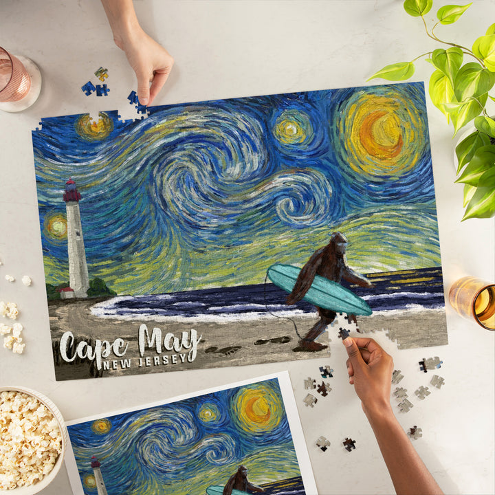 Cape May, New Jersey, Starry Night, Bigfoot on the Beach, Jigsaw Puzzle Puzzle Lantern Press 