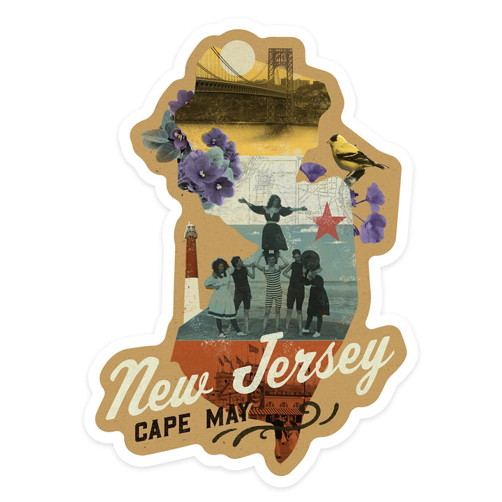 Cape May, New Jersey, State Photomontage, State Series, Contour, Vinyl Sticker Sticker Lantern Press 