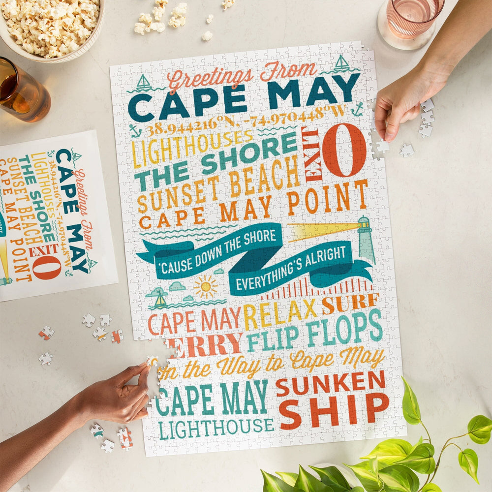 Cape May, New Jersey, Sunset Beach, New Typography, Jigsaw Puzzle Puzzle Lantern Press 