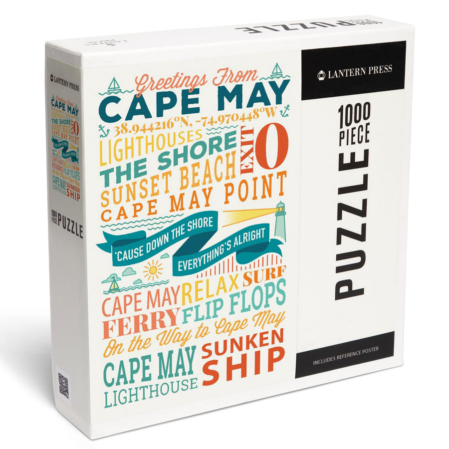 Cape May, New Jersey, Sunset Beach, New Typography, Jigsaw Puzzle Puzzle Lantern Press 