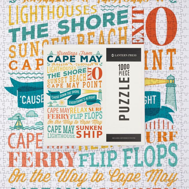 Cape May, New Jersey, Sunset Beach, New Typography, Jigsaw Puzzle Puzzle Lantern Press 