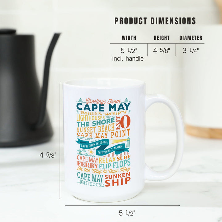 Cape May, New Jersey, Sunset Beach, New Typography, Lantern Press Artwork, Ceramic Mug - Lantern Press