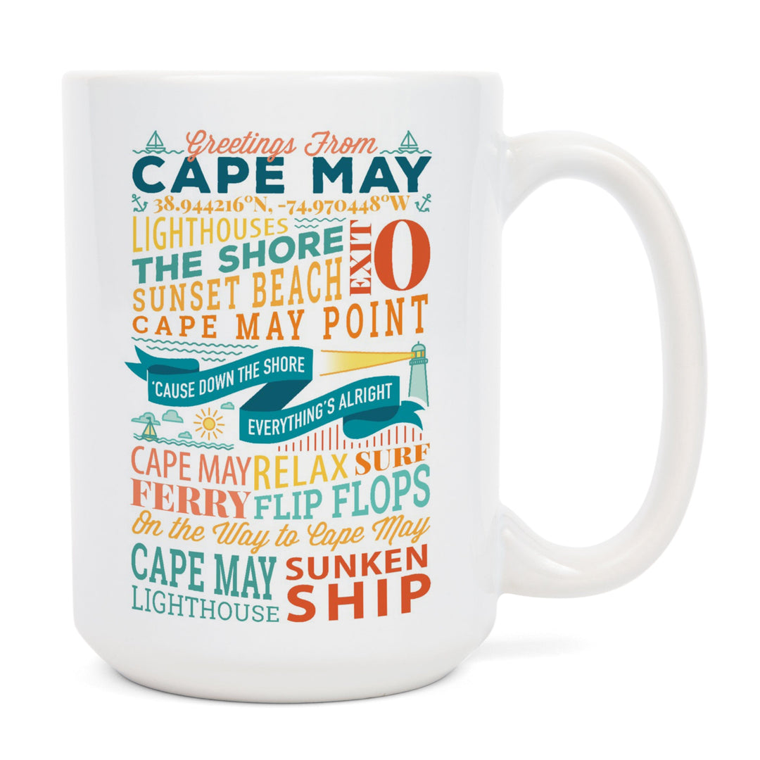 Cape May, New Jersey, Sunset Beach, New Typography, Lantern Press Artwork, Ceramic Mug - Lantern Press