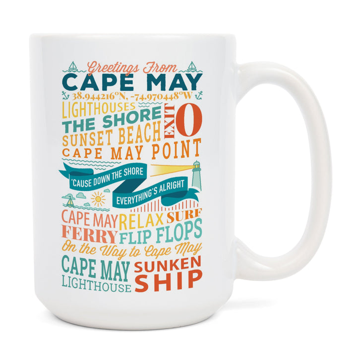 Cape May, New Jersey, Sunset Beach, New Typography, Lantern Press Artwork, Ceramic Mug - Lantern Press
