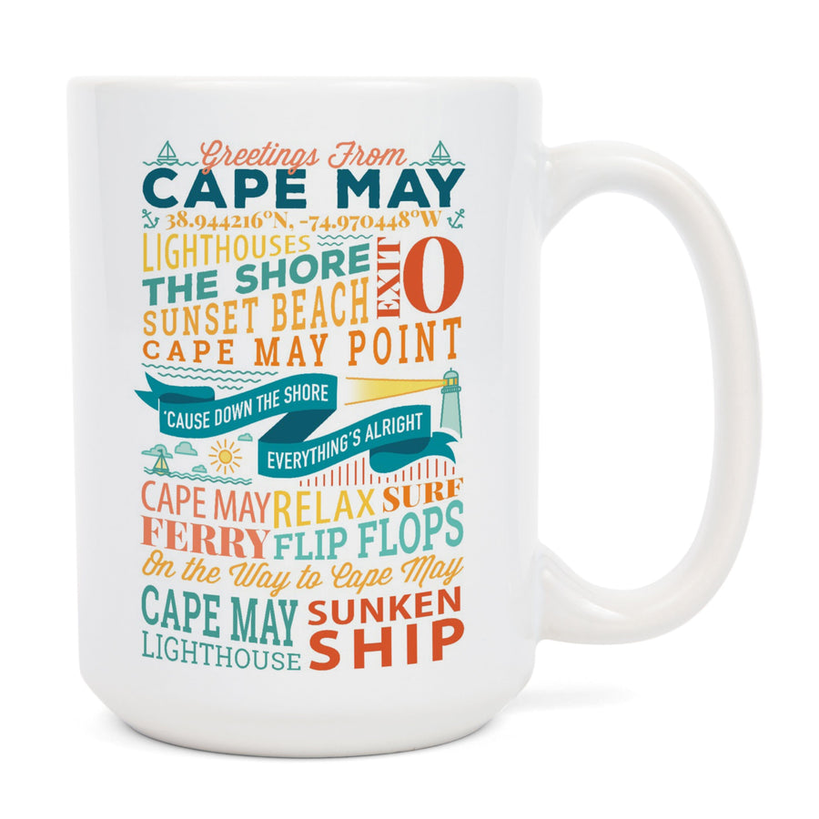 Cape May, New Jersey, Sunset Beach, New Typography, Lantern Press Artwork, Ceramic Mug - Lantern Press