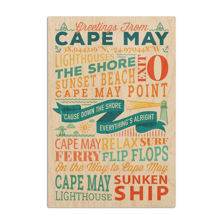 Cape May, New Jersey, Sunset Beach, New Typography, Lantern Press Artwork, Wood Signs and Postcards - Lantern Press