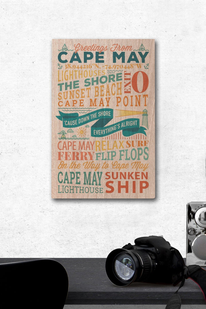 Cape May, New Jersey, Sunset Beach, New Typography, Lantern Press Artwork, Wood Signs and Postcards - Lantern Press