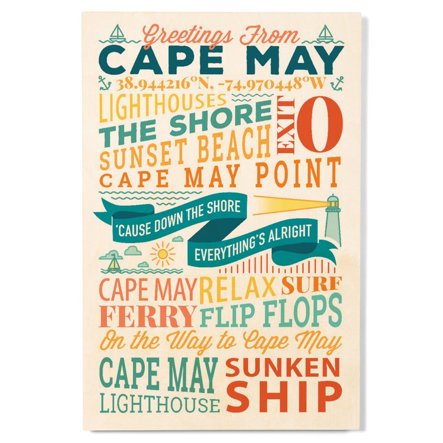 Cape May, New Jersey, Sunset Beach, New Typography, Lantern Press Artwork, Wood Signs and Postcards - Lantern Press