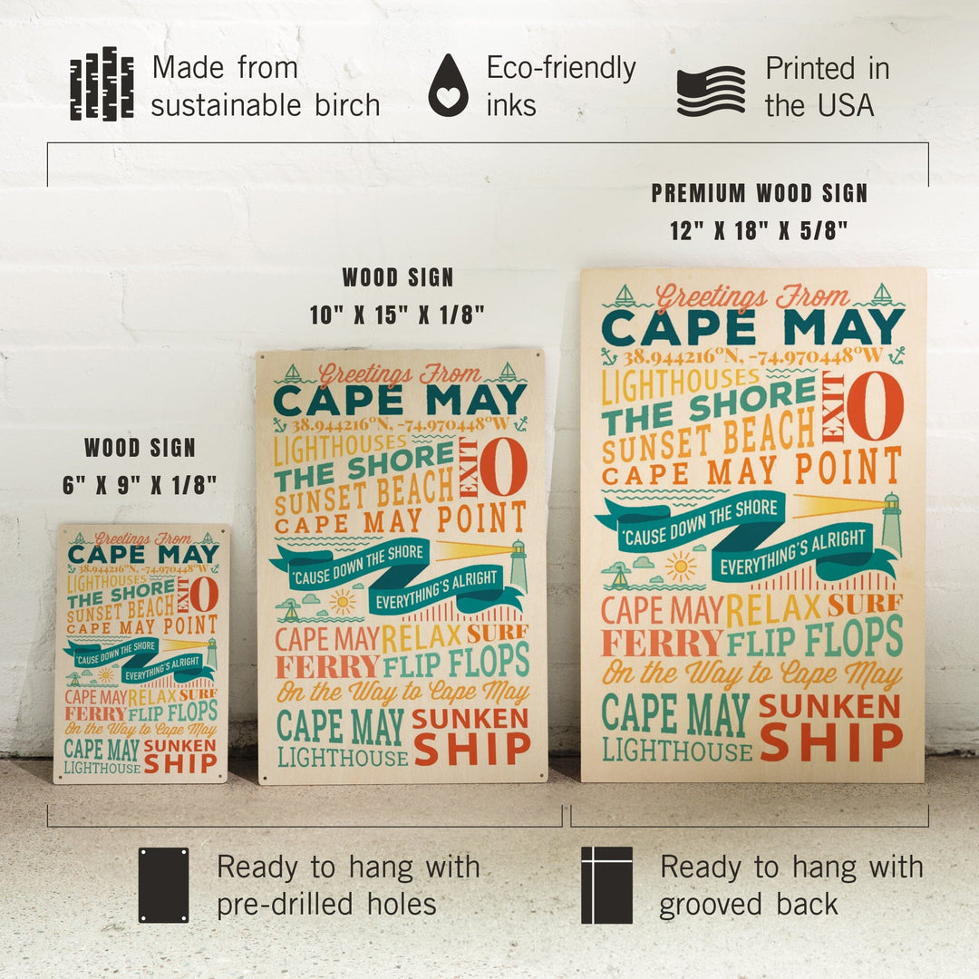 Cape May, New Jersey, Sunset Beach, New Typography, Lantern Press Artwork, Wood Signs and Postcards - Lantern Press