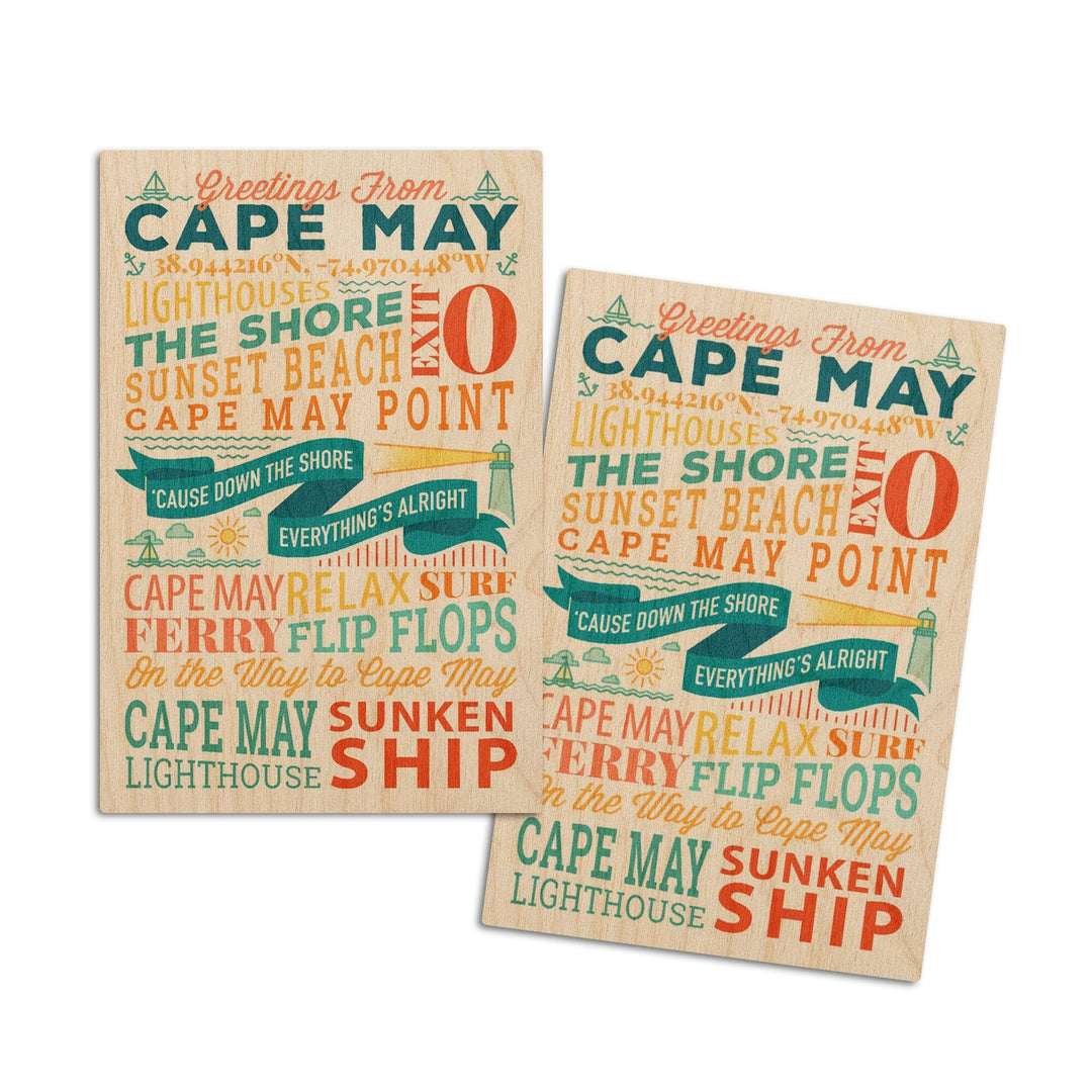 Cape May, New Jersey, Sunset Beach, New Typography, Lantern Press Artwork, Wood Signs and Postcards - Lantern Press