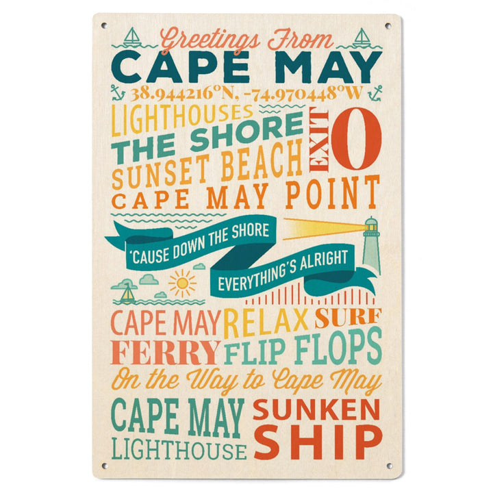 Cape May, New Jersey, Sunset Beach, New Typography, Lantern Press Artwork, Wood Signs and Postcards - Lantern Press