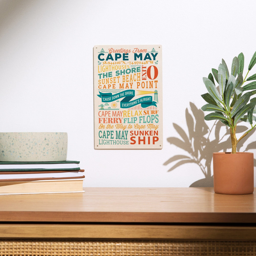 Cape May, New Jersey, Sunset Beach, New Typography, Lantern Press Artwork, Wood Signs and Postcards - Lantern Press