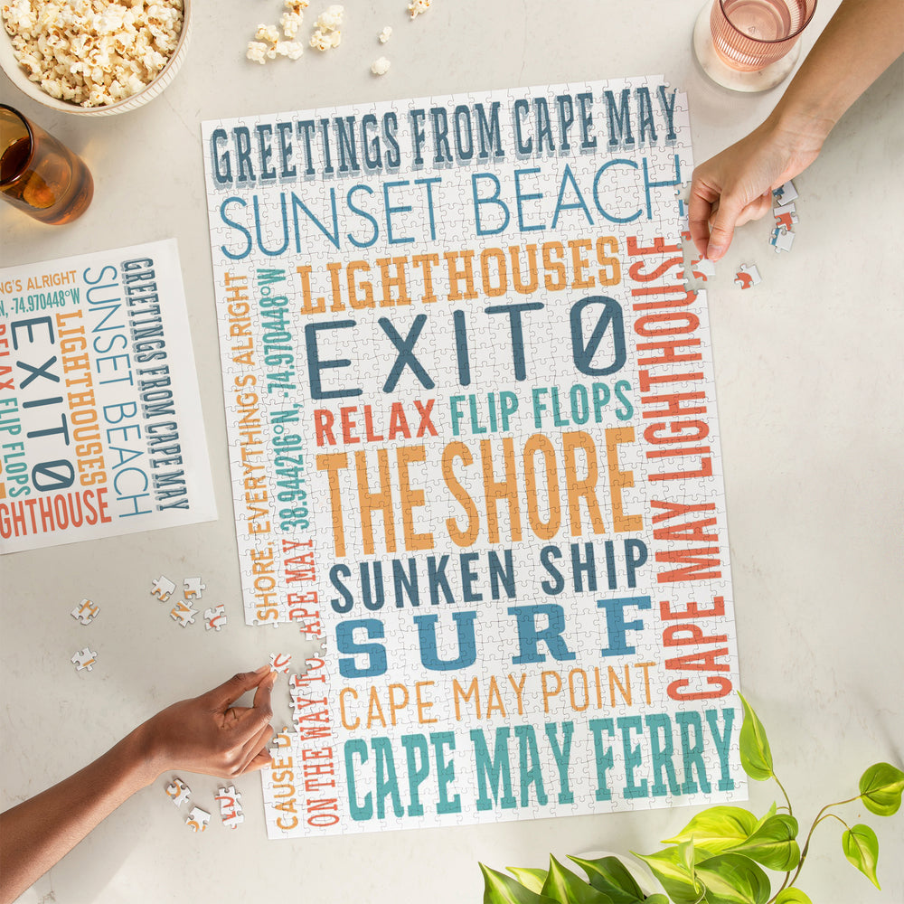 Cape May, New Jersey, Typography, Jigsaw Puzzle Puzzle Lantern Press 