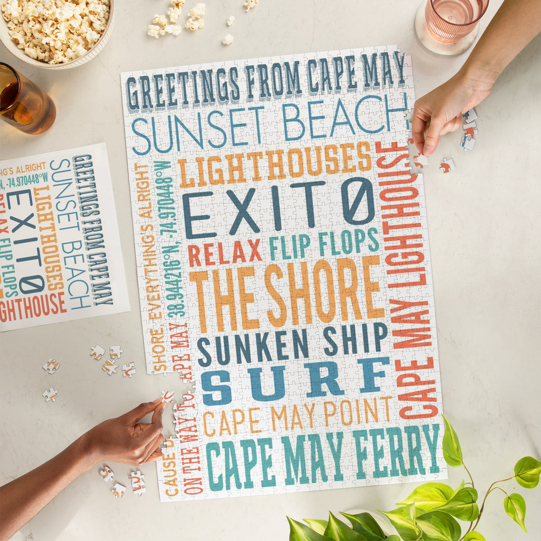 Cape May, New Jersey, Typography, Jigsaw Puzzle Puzzle Lantern Press 