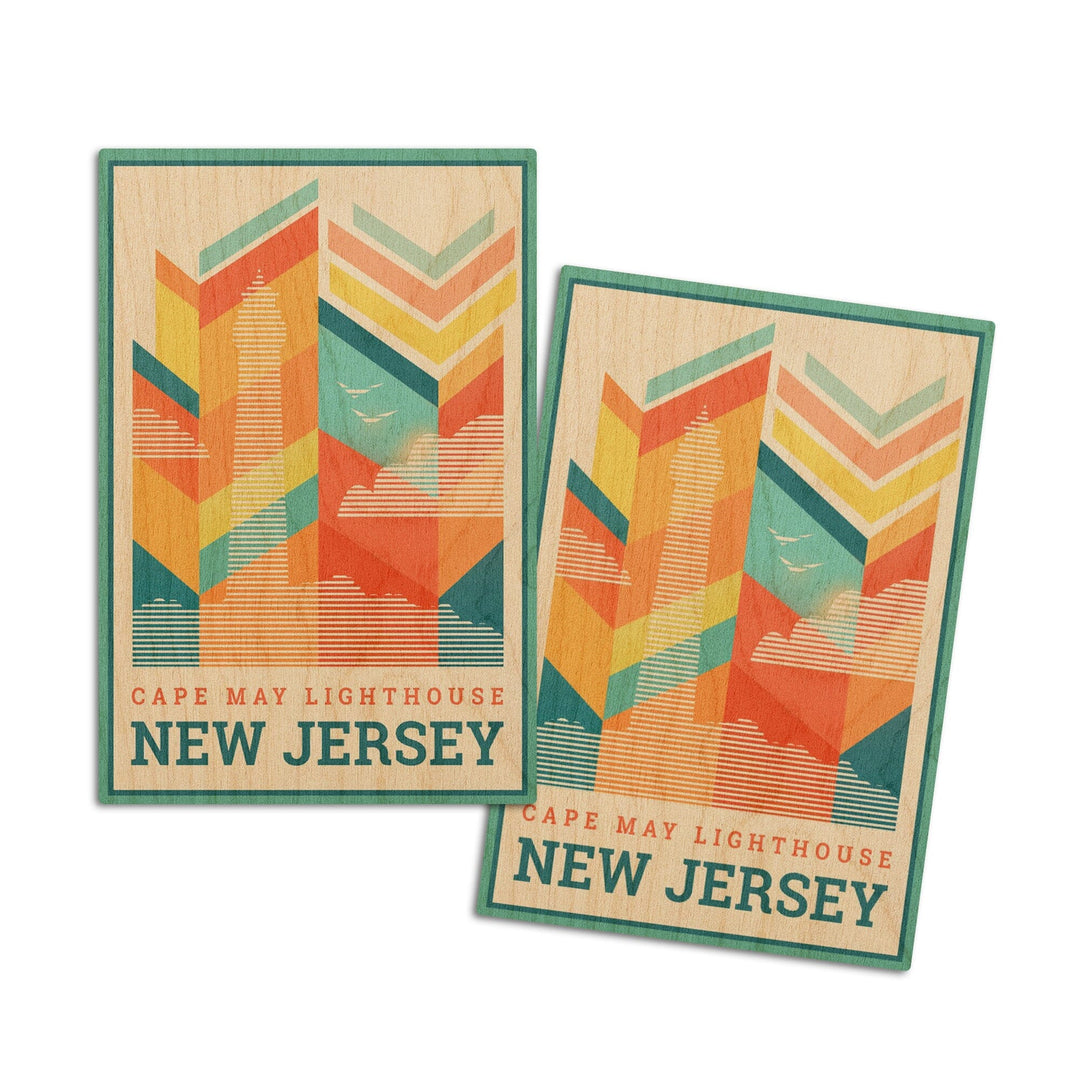 Cape May, New Jersey, Vector, Lighthouse, Lantern Press Artwork, Wood Signs and Postcards Wood Lantern Press 4x6 Wood Postcard Set 