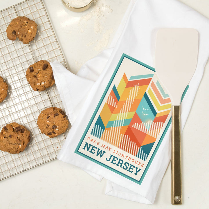 Cape May, New Jersey, Vector, Lighthouse, Organic Cotton Kitchen Tea Towels Kitchen Lantern Press 