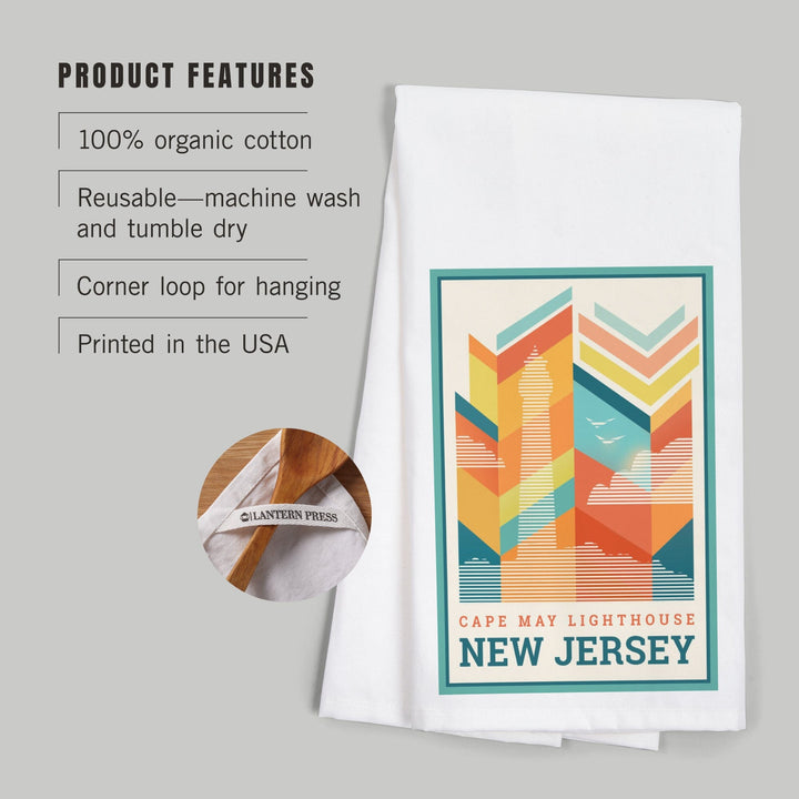 Cape May, New Jersey, Vector, Lighthouse, Organic Cotton Kitchen Tea Towels Kitchen Lantern Press 