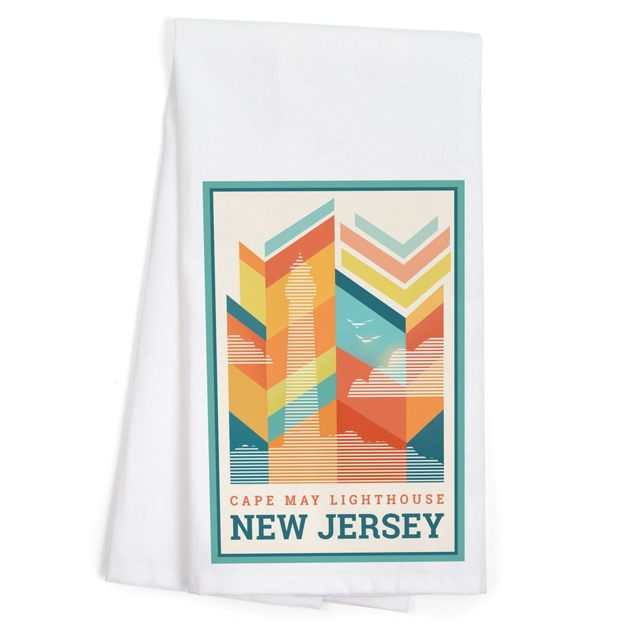 Cape May, New Jersey, Vector, Lighthouse, Organic Cotton Kitchen Tea Towels Kitchen Lantern Press 