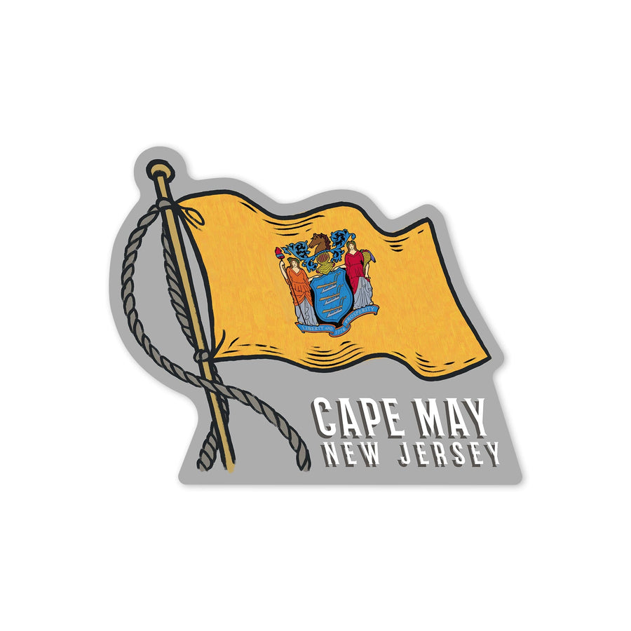 Cape May, New Jersey, Waving State Flag, State Series, Contour, Vinyl Sticker Sticker Lantern Press 
