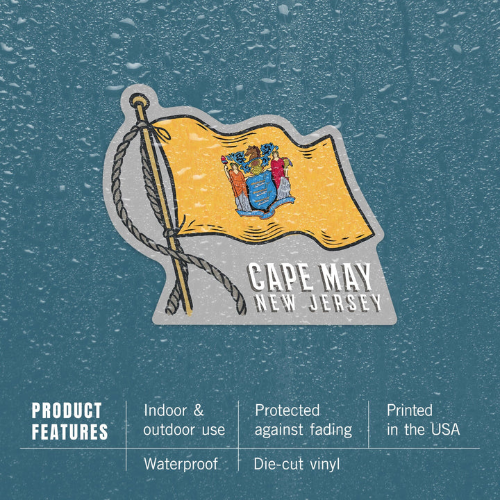 Cape May, New Jersey, Waving State Flag, State Series, Contour, Vinyl Sticker Sticker Lantern Press 