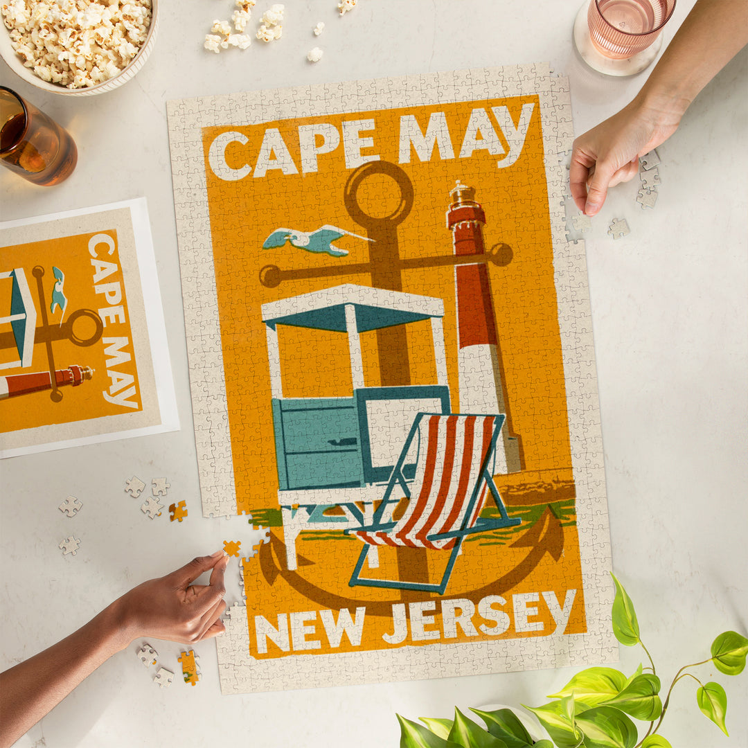 Cape May, New Jersey, Woodblock Series, Jigsaw Puzzle Puzzle Lantern Press 