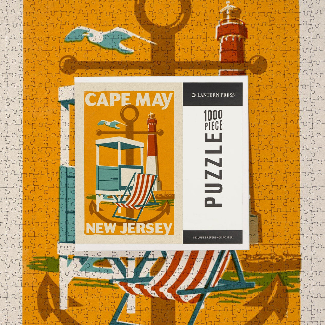 Cape May, New Jersey, Woodblock Series, Jigsaw Puzzle Puzzle Lantern Press 