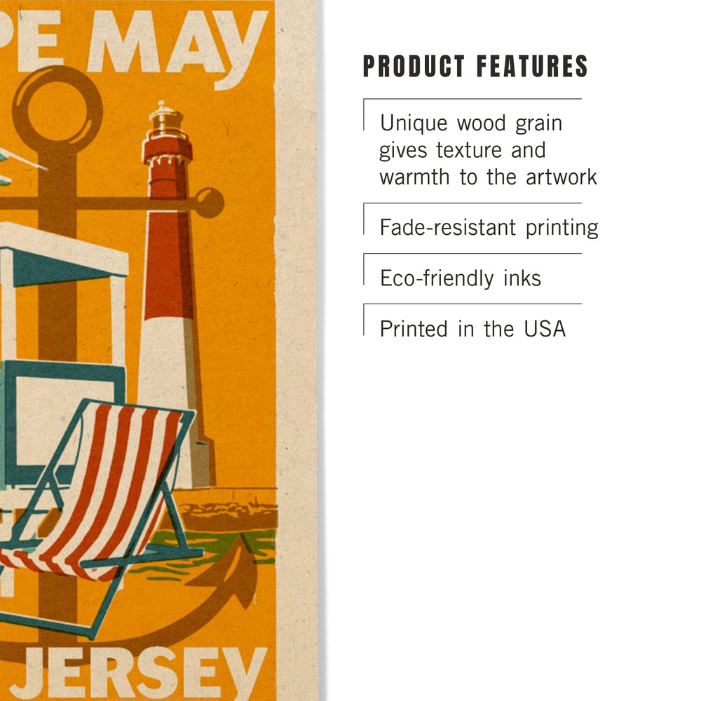 Cape May, New Jersey, Woodblock Series, Lantern Press Artwork, Wood Signs and Postcards - Lantern Press