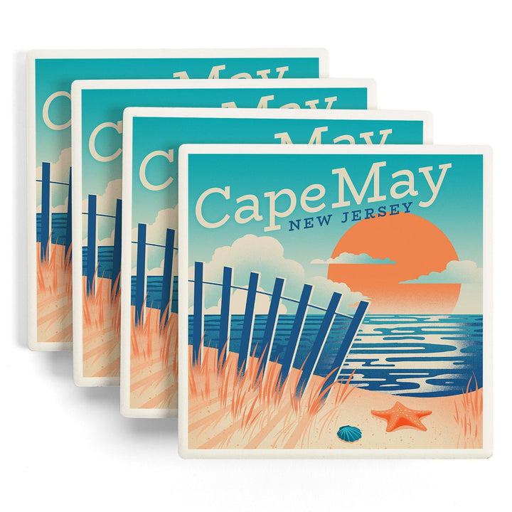 Cape May Point, New Jersey, Sun-faded Shoreline Collection, Glowing Shore, Beach Scene, Coaster Set - Lantern Press