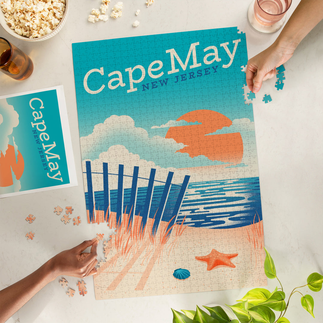 Cape May Point, New Jersey, Sun-faded Shoreline Collection, Glowing Shore, Beach Scene, Jigsaw Puzzle Puzzle Lantern Press 