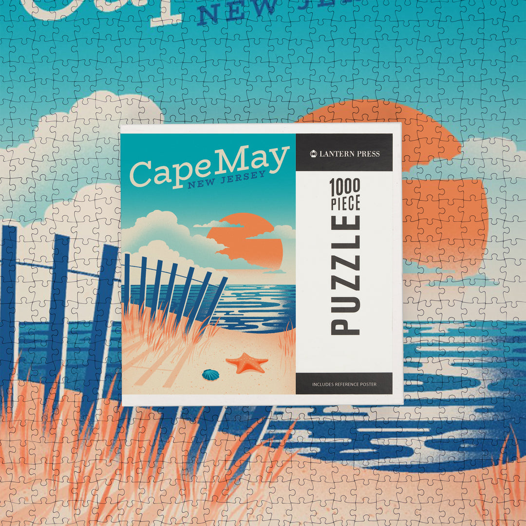 Cape May Point, New Jersey, Sun-faded Shoreline Collection, Glowing Shore, Beach Scene, Jigsaw Puzzle Puzzle Lantern Press 