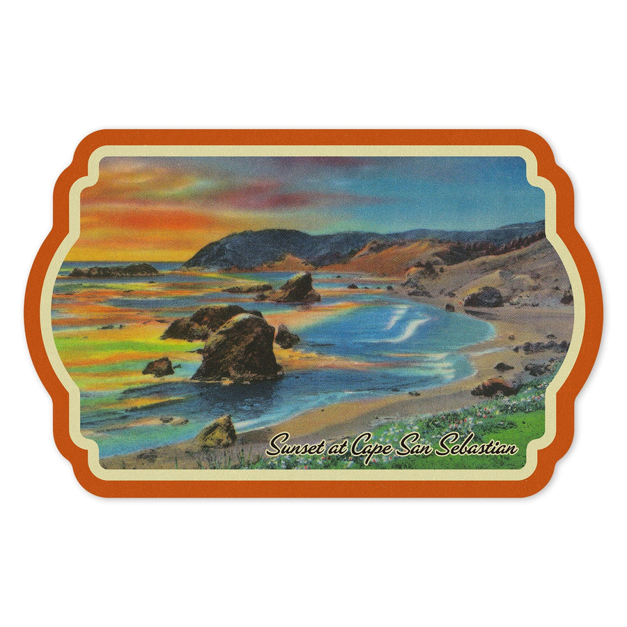 Cape San Sebastian, Oregon, Pacific Ocean View, Contour, Vintage Artwork, Vinyl Sticker Sticker Lantern Press 