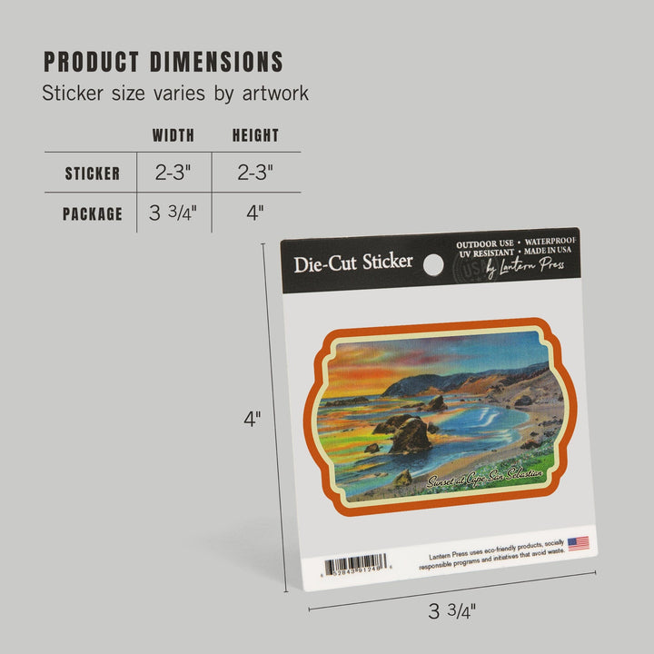 Cape San Sebastian, Oregon, Pacific Ocean View, Contour, Vintage Artwork, Vinyl Sticker Sticker Lantern Press 