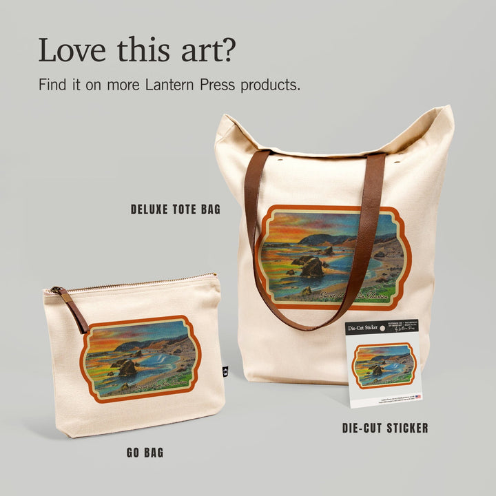 Cape San Sebastian, Oregon, Pacific Ocean View, Contour, Vintage Artwork, Vinyl Sticker Sticker Lantern Press 